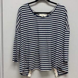 Umgee 3/4 Sleeve Striped Open Back Shirt Size Small
